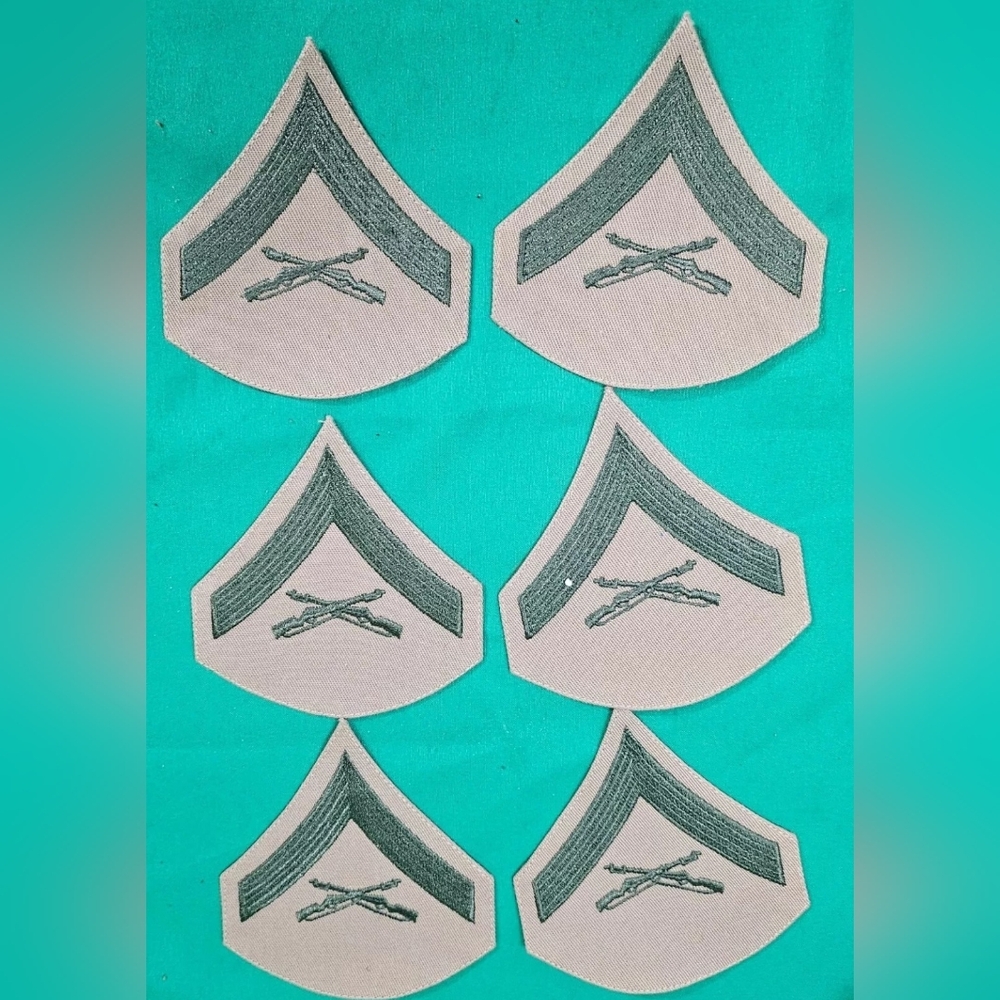 Vintage USMC Marine Corporal Crossed Rifles Khaki‎ Green Chevron Patch Lot Of 6